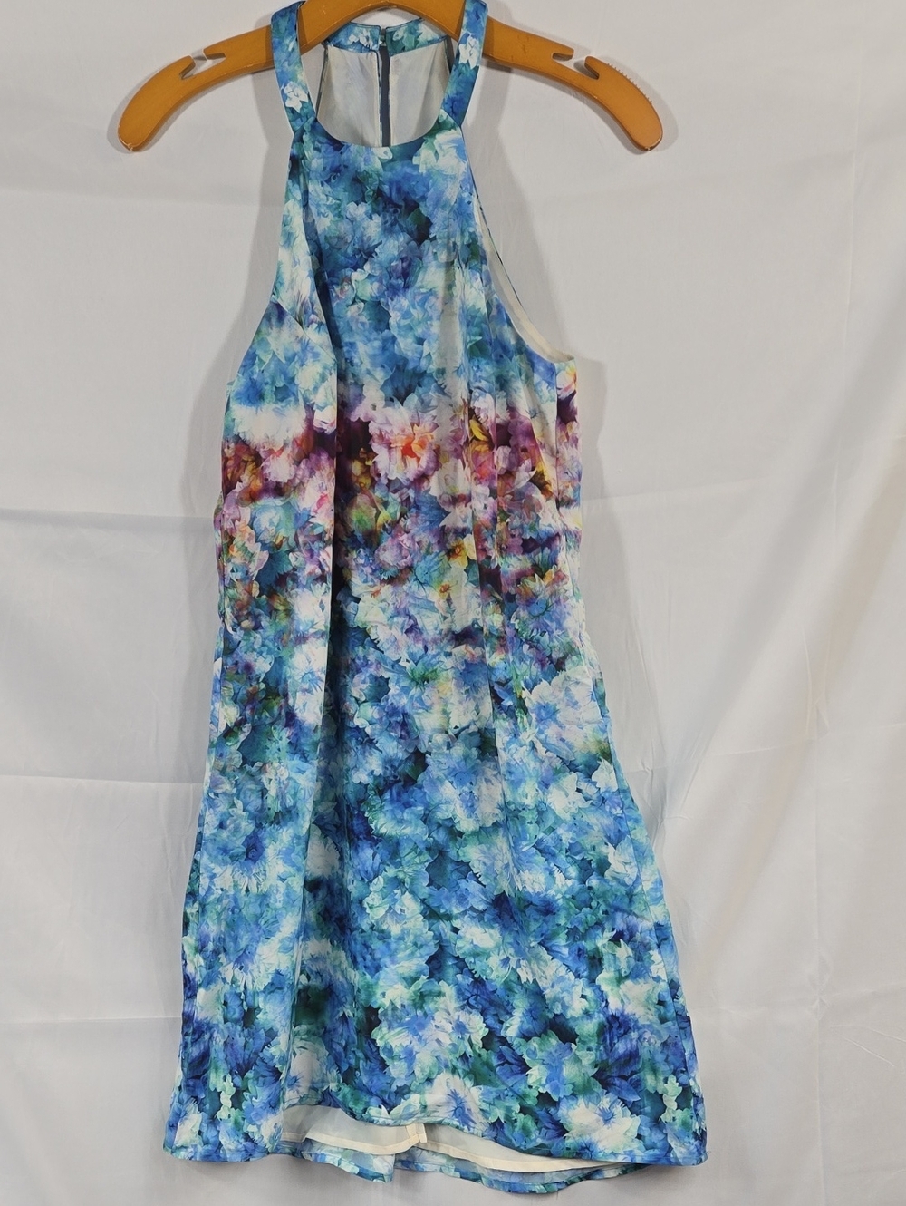Charlie Jad3 Blue Floral Blue Halter Summer Dress Small